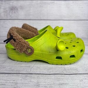 Crocs Shrek Classic Clogs Lime Green Brown Sherpa Strap Womens 7 Mens 5 Jibbitz
